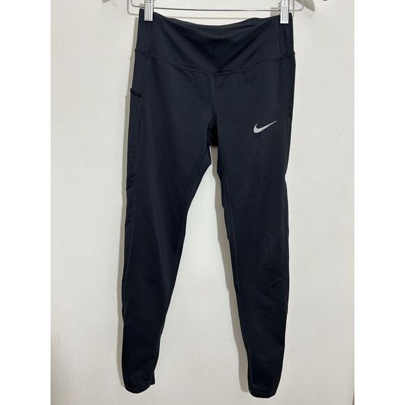 Nike Dri Fit Women's Pull On Black Running Pants Reflective Logo Size XS - Picture 1 of 6
